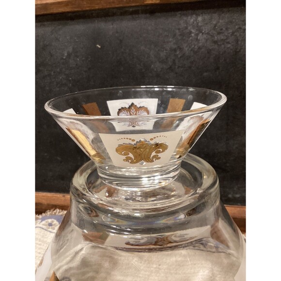LIBBEY Gold Leaf Frosted Glass Chip And Dip Vintage Entertainment Bowl Set - Picture 6 of 11